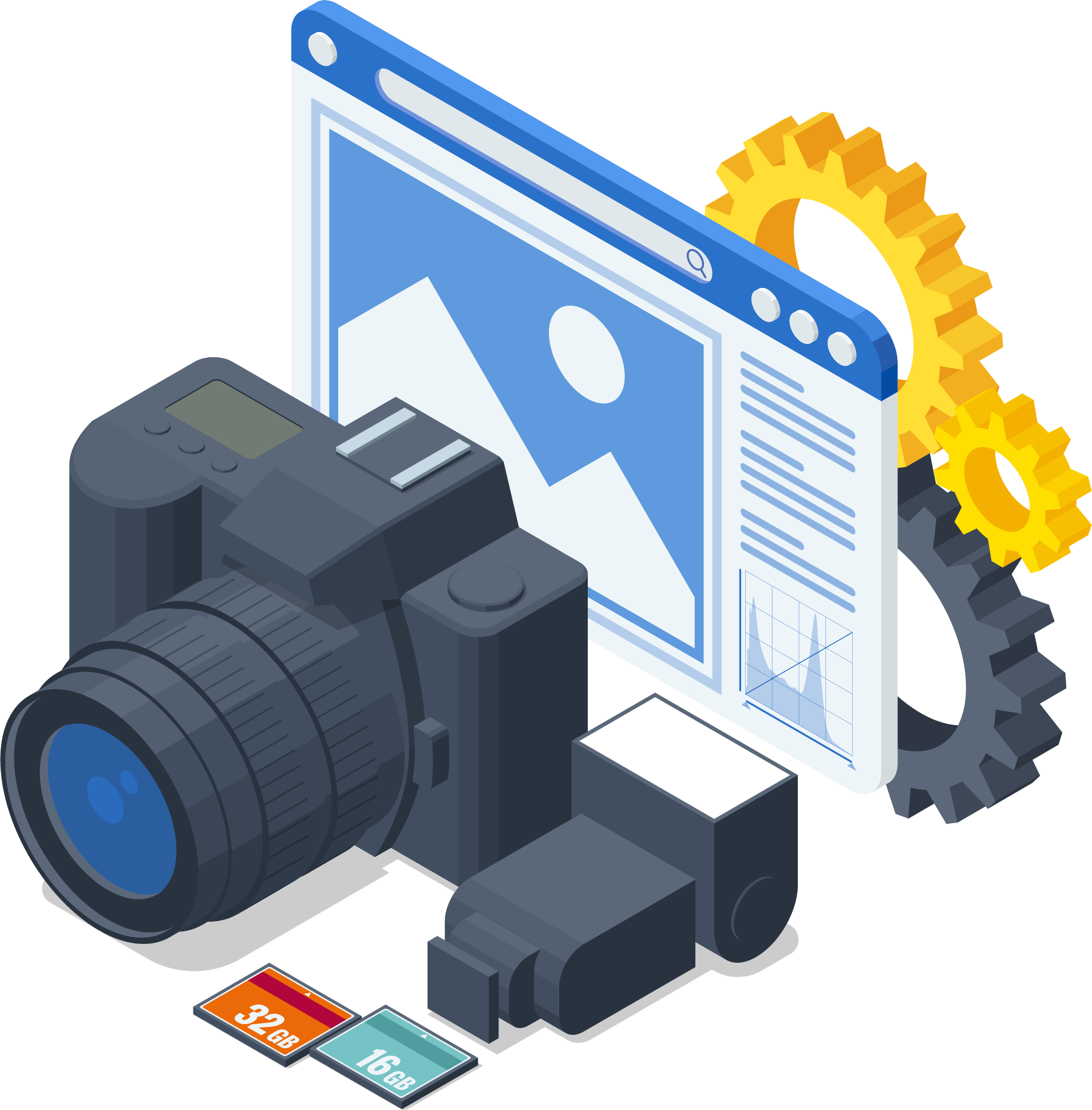 Grafik einer Fotokamera und Tools für Bildbearbeitung