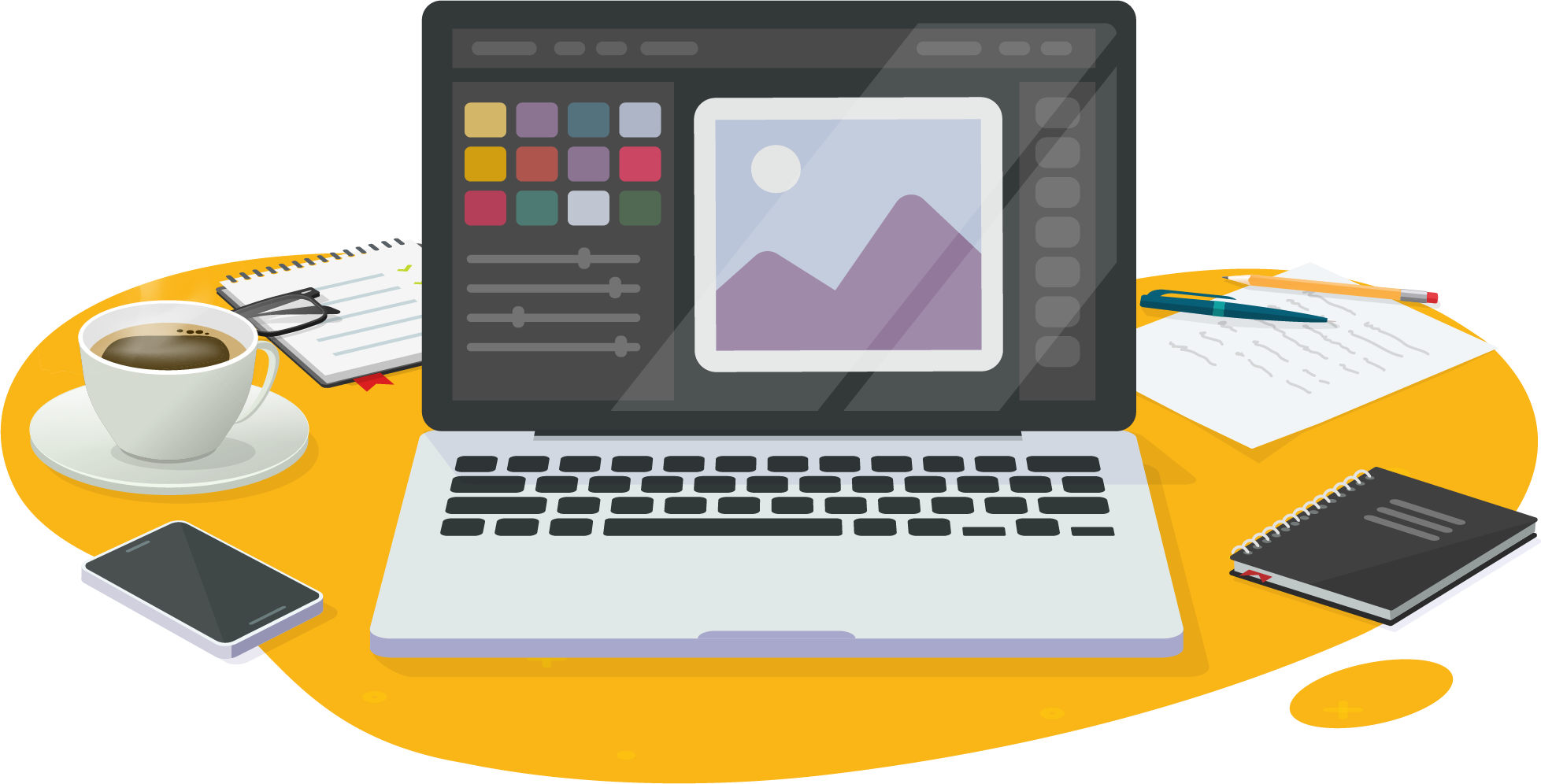 Laptop mit Printdesign-Wekzeugen