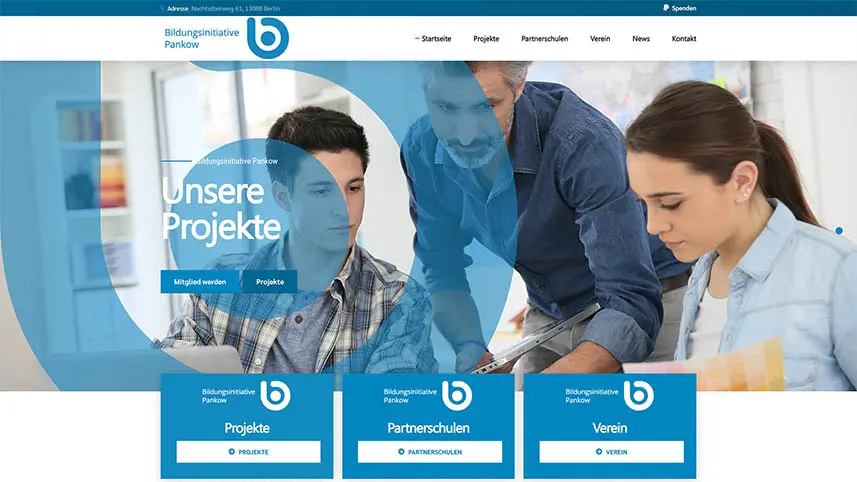 Website-Screenshot der Bildungsinitiative Pankow