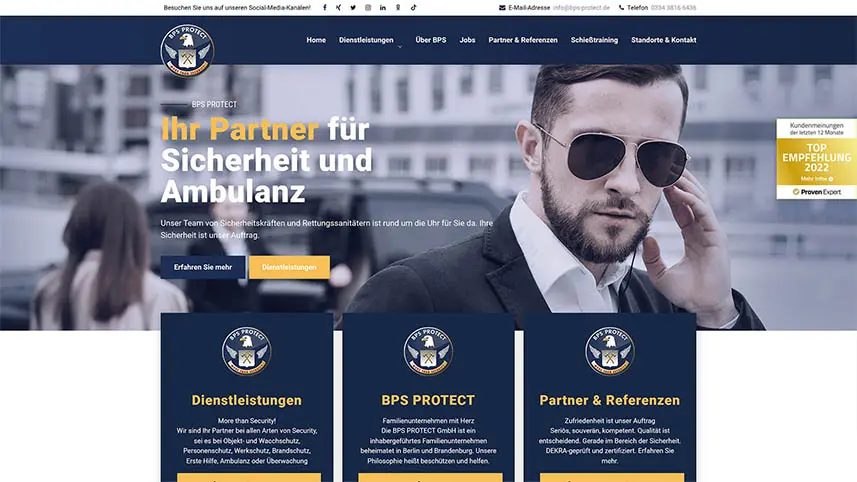 Website-Screenshot der BPS Protect GmbH