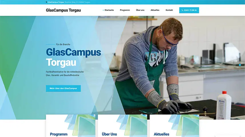 Website-Screenshot von GlasCampus Torgau