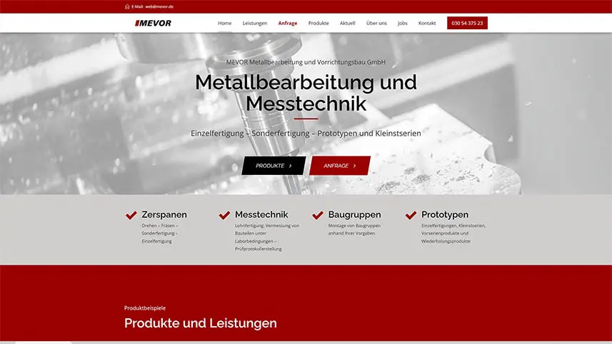 Website-Screenshot der MEVOR GmbH