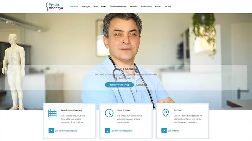 Website-Screenshot der Arztpraxis Abohaya