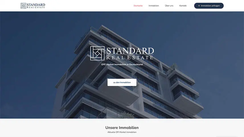 Website-Screenshot der Standard Realestate GmbH