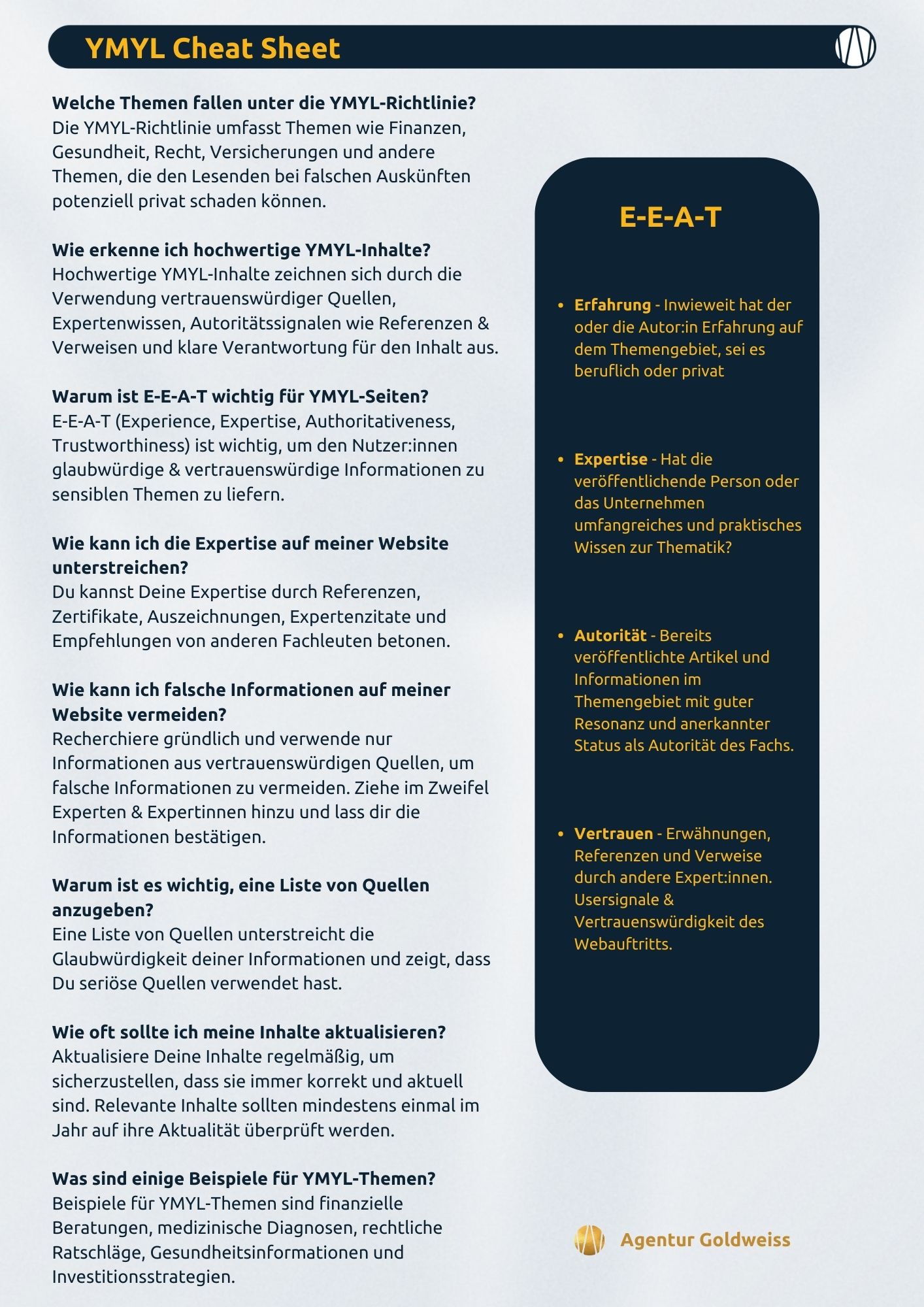 YMYL Cheat Sheet